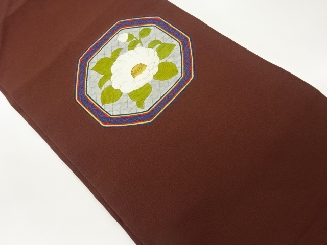 手描き鏡裏に椿模様名古屋帯